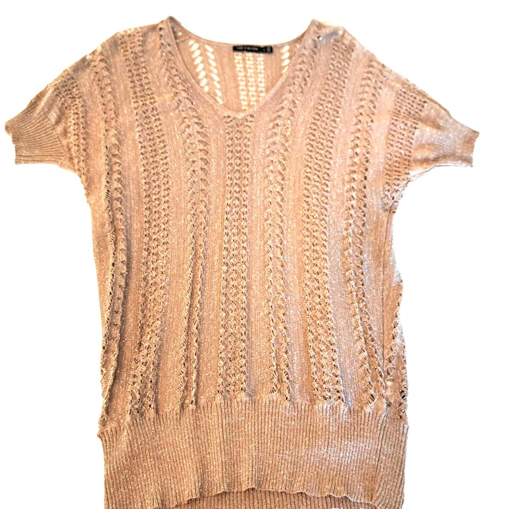 Vtg The Limited Sparkly Gold Sweater Translucent Cable Knit Shortsleeve Womens L